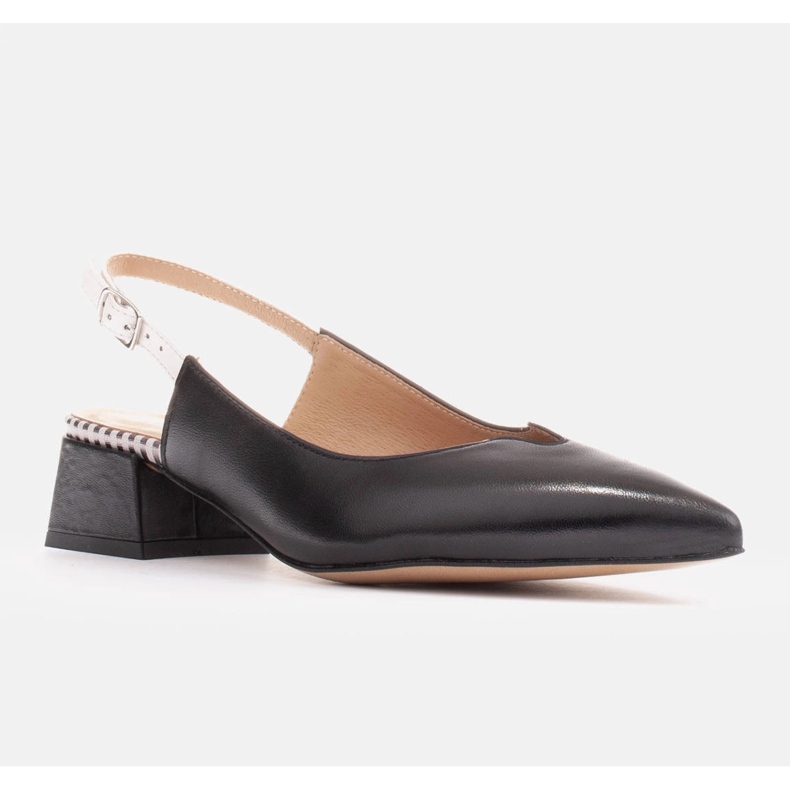 Marco Shoes Décolleté basse con tacco aperto realizzate in delicata pelle naturale bianco nero 1