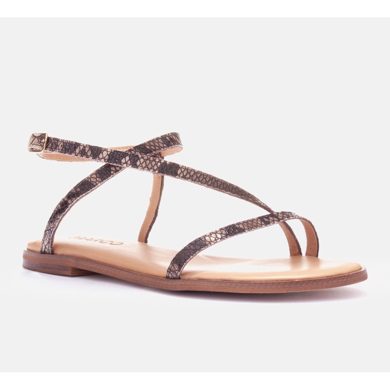 Marco Shoes Sandali in pelle con fondo piatto marrone 1