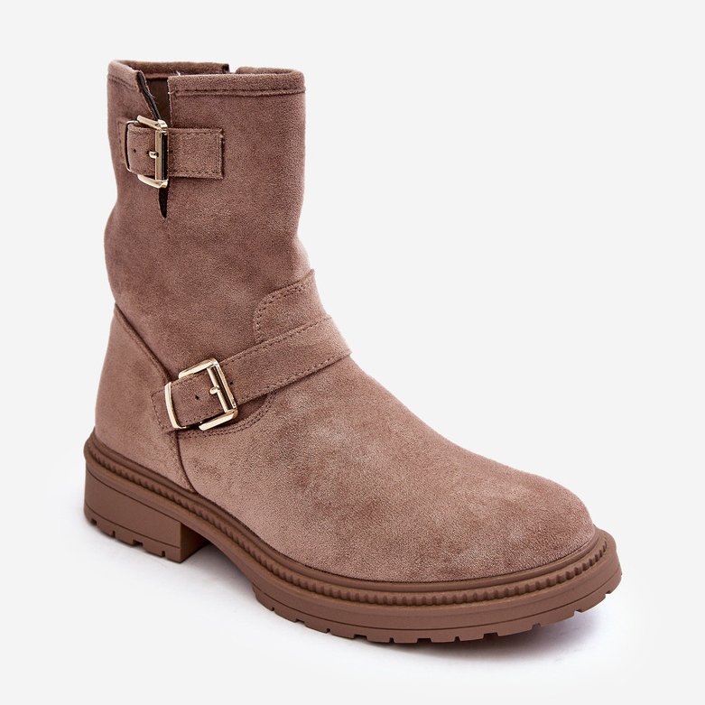 Stivali Bassi Da Donna Con Fibbie, Bliggore Beige Scuro 1