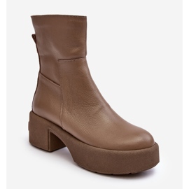 Lemar Volavola Stivaletti Lemar Tacco Basso in Pelle Beige Scuro 2