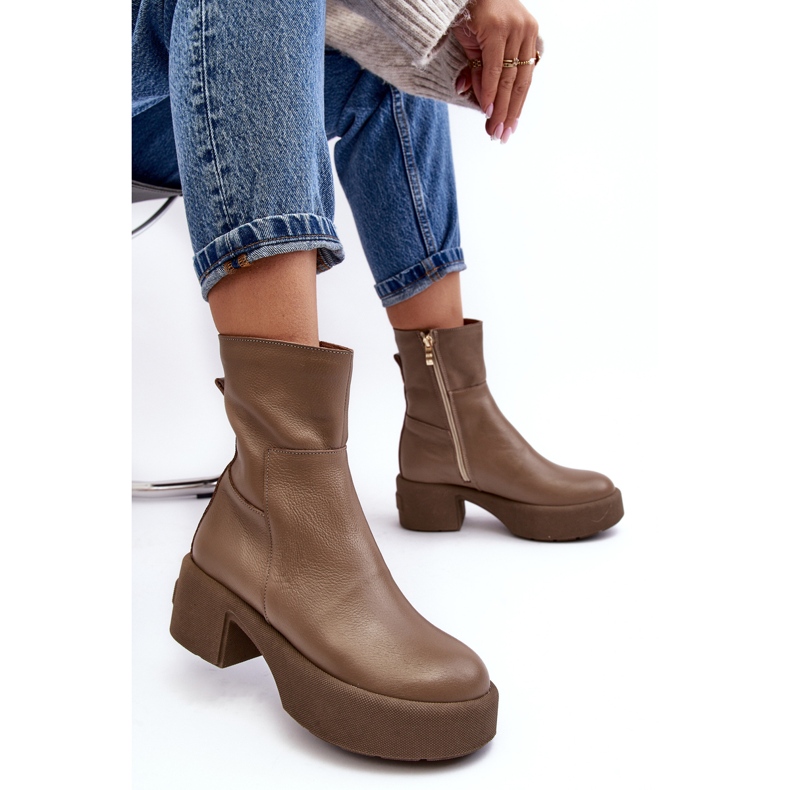 Lemar Volavola Stivaletti Lemar Tacco Basso in Pelle Beige Scuro 1