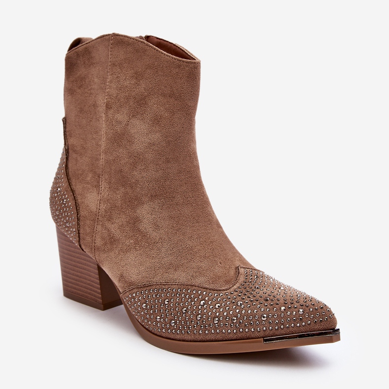 FS1 Stivali da cowboy decorati da donna su tacco alto Eleduana beige 1