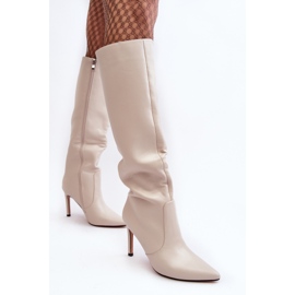 Stivali tacco alto in pelle beige meliskindra 2