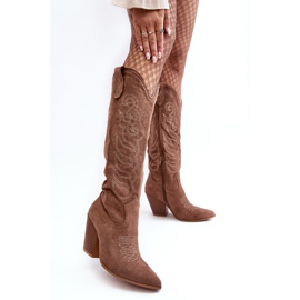 WS1 Stivali da cowboy da donna con tacco alto, Tomani beige scuro 1
