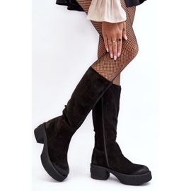 Stivali sopra il ginocchio da donna in pelle scamosciata Lemar Black Malayah nero 1