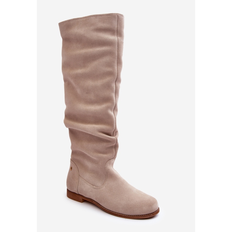 Stivali al ginocchio in pelle scamosciata da donna Maciejka 05790-22 Beige chiaro 1