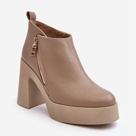 Stivaletti da donna su tacco alto massiccio con cerniera 1755 Zazoo Beige 1