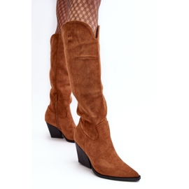 Stivali da cowboy Delia in pelle scamosciata alla moda marrone 2