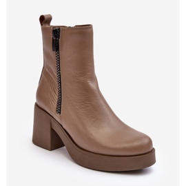 Lemar Littosa Stivaletti Lemar Littosa in pelle beige scuro su tacco massiccio con cerniere 1