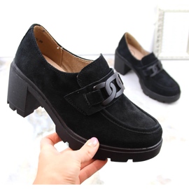 Scarpe in pelle scamosciata, mocassini con tacco alto e plateau, nero Filippo DP4785 1