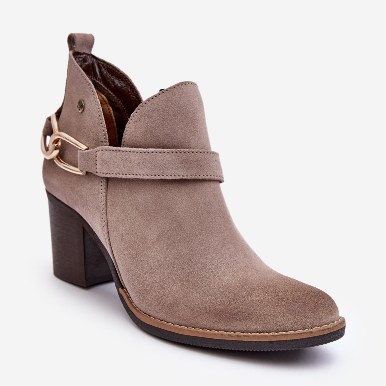 Stivali con tacco alto in pelle scamosciata da donna Maciejka 06247-04 Beige 1