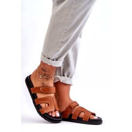 Joia Infradito classiche da donna in pelle con velcro, colore marrone 1