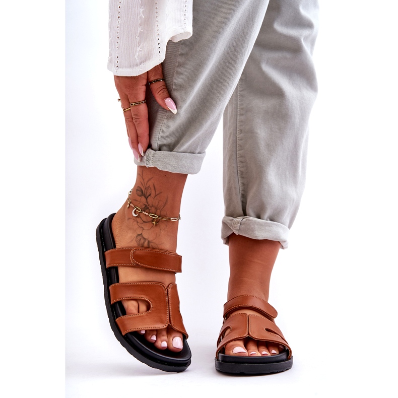 Joia Infradito classiche da donna in pelle con velcro, colore marrone 2