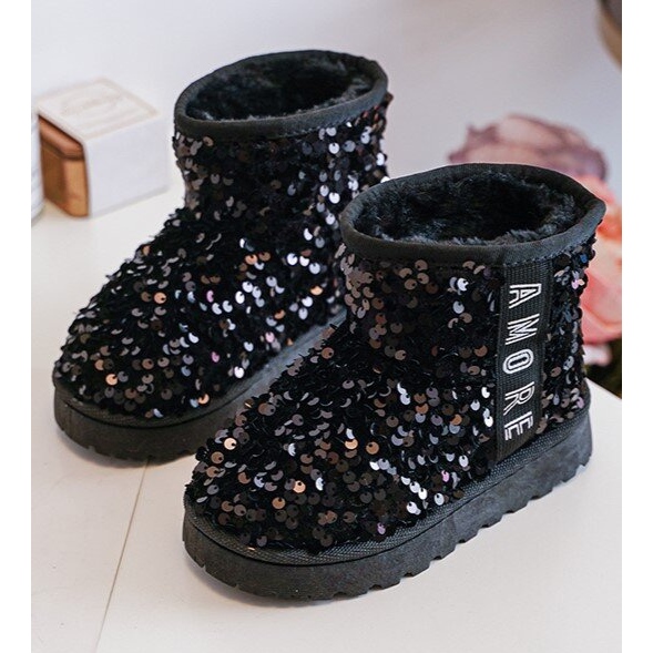 Doposci per bambini isolati con paillettes, Rebbica nera nero 2