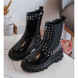 Stivaletti Chelsea in vernice da ragazza decorati con strass Adelie neri nero 1