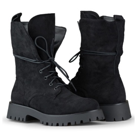 Stivali da lavoro da donna stringati in pelle scamosciata nera beige 1