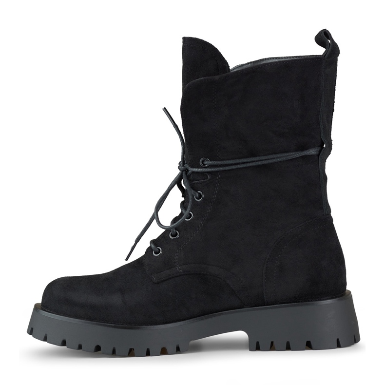 Stivali da lavoro da donna stringati in pelle scamosciata nera beige 2