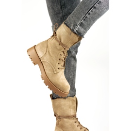 Stivali da lavoro da donna in camoscio beige con lacci 2