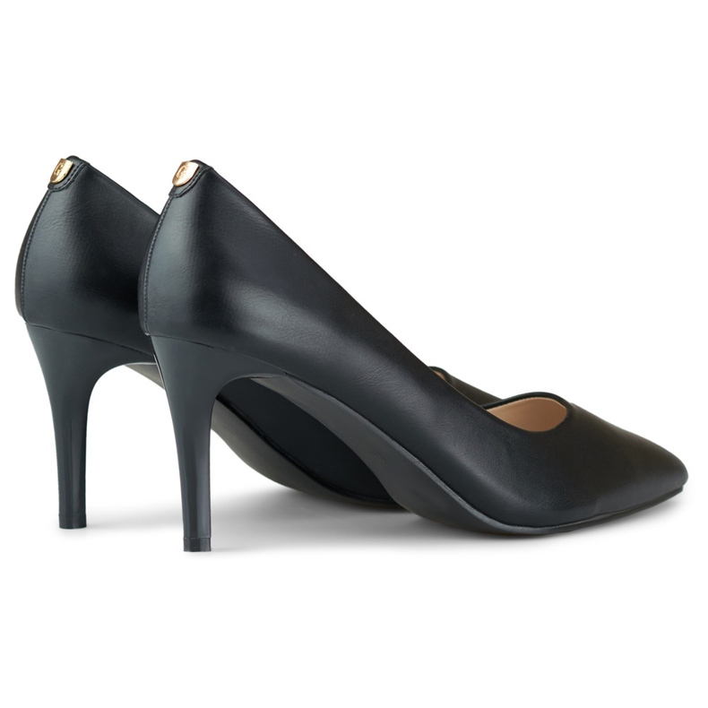 Tacchi alti classici bassi da donna neri realizzati in ecopelle nero 2