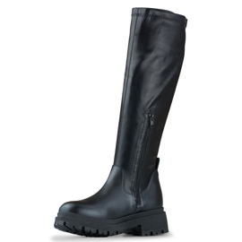 Stivali da donna elastici neri realizzati in ecopelle nero 1