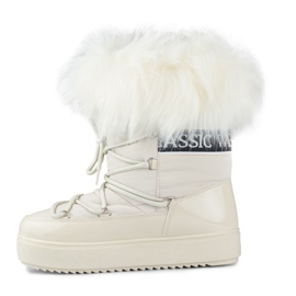 Doposci da donna beige con pelliccia decorativa 2