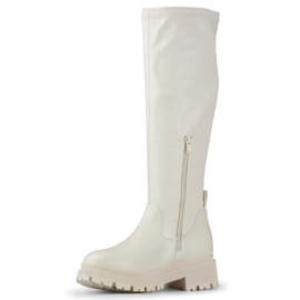 Stivali da donna elastici beige realizzati in ecopelle 1