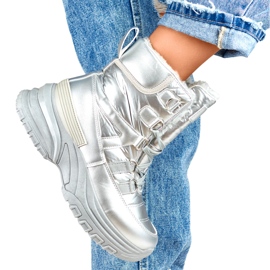 Doposci sportivi stringati color argento da donna 1