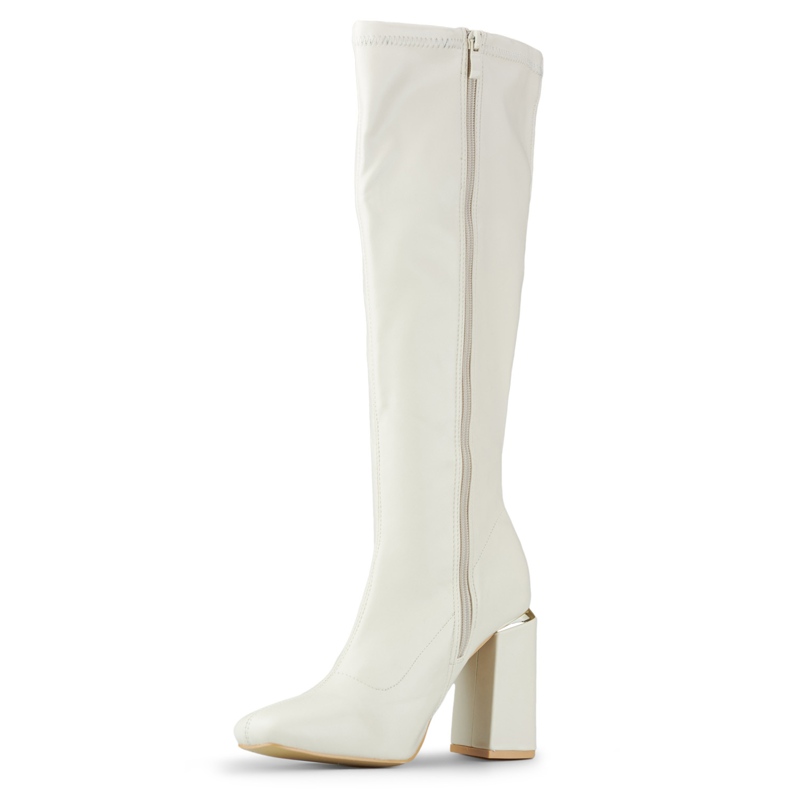 Stivali beige in ecopelle con tacco alto 1