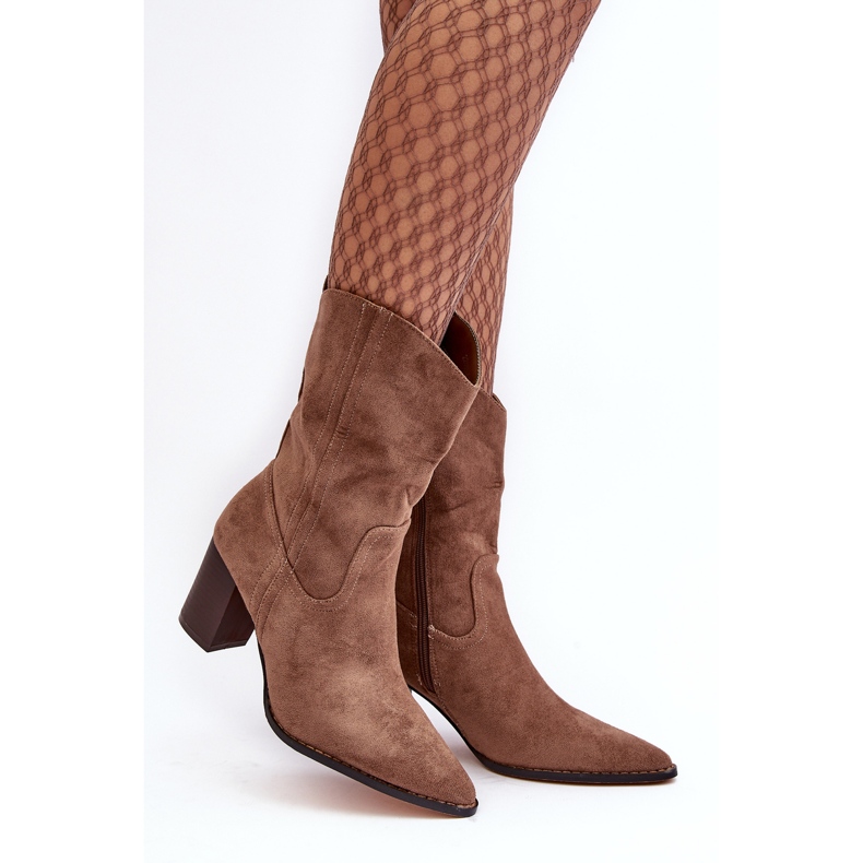 WD1 Stivali Da Cowboy Da Donna Con Tacco Alto, Danell Beige Scuro 1