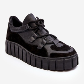 Scarpe sportive da donna in pelle con plateau M01/1 Zazoo nere nero 1