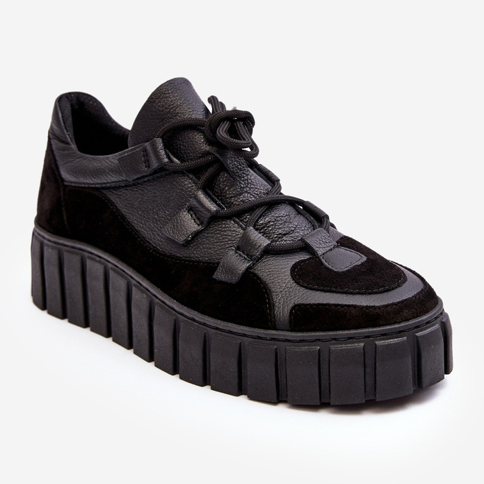 Scarpe sportive da donna in pelle con plateau M01/1 Zazoo nere nero 1