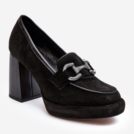 Décolleté in pelle su tacco alto massiccio Laura Messi 2706 Nero 1