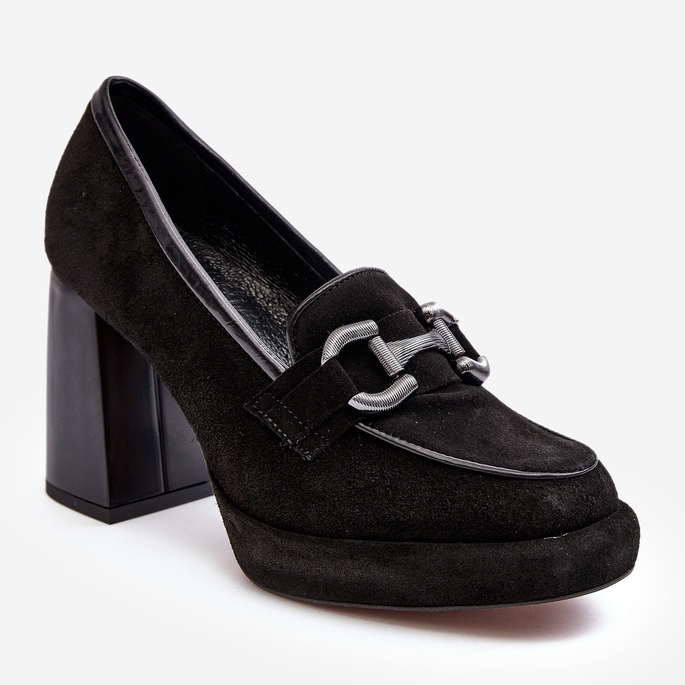 Décolleté in pelle su tacco alto massiccio Laura Messi 2706 Nero 1