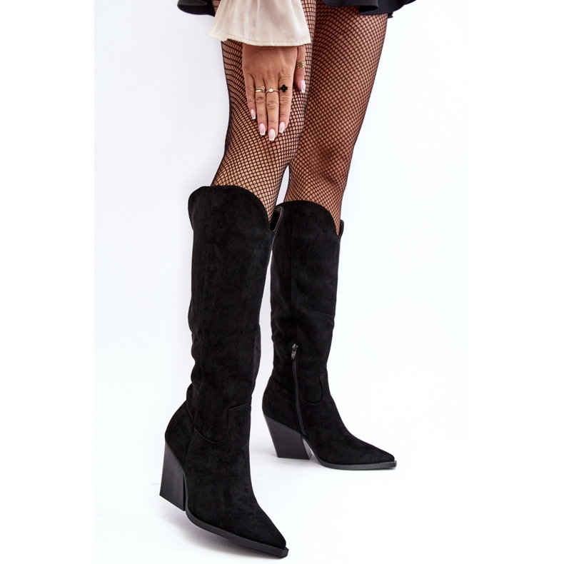 Stivali da cowboy in pelle scamosciata alla moda neri Delia nero 2