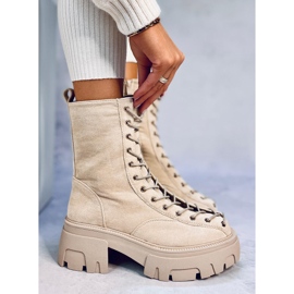 Stivali stringati da donna Wayne Beige 1