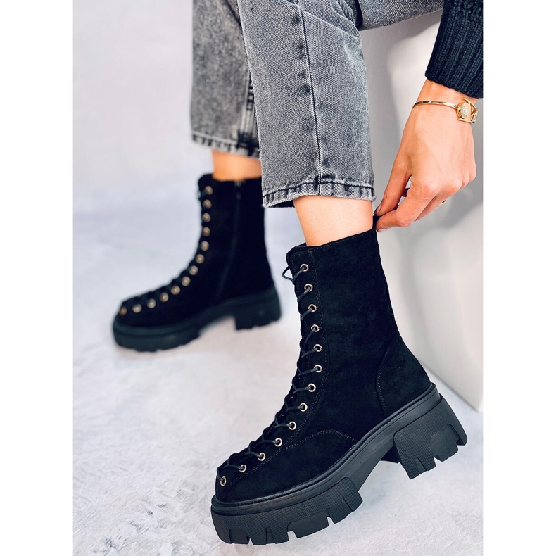 Stivali stringati da donna Wayne Black nero 1