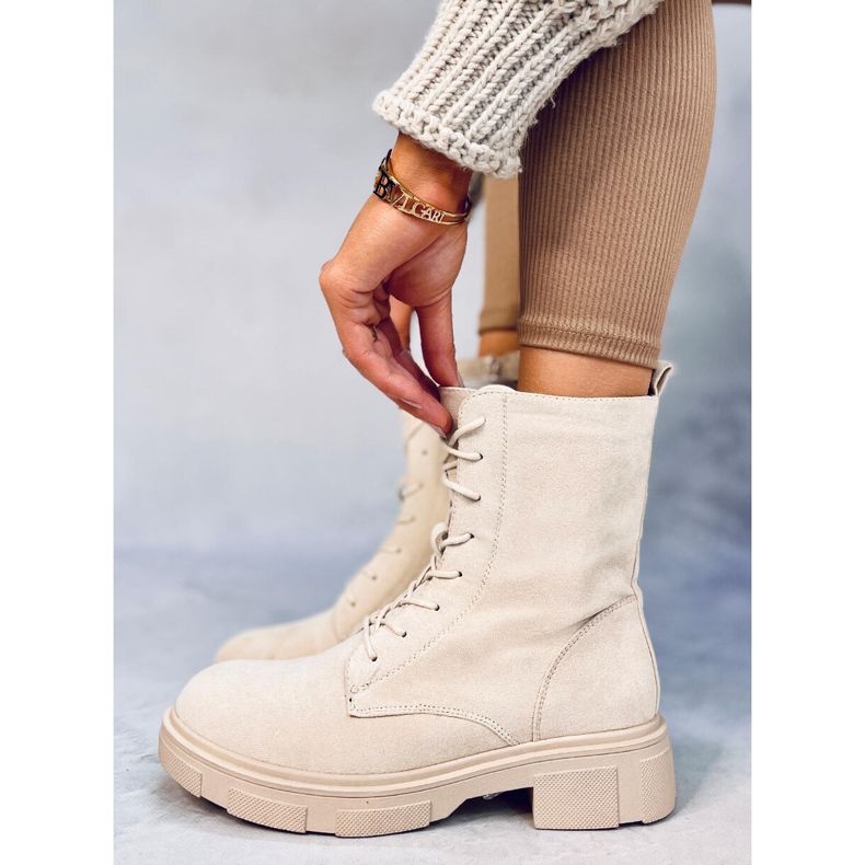 Stivaletti in camoscio con lacci Lavey Beige 1