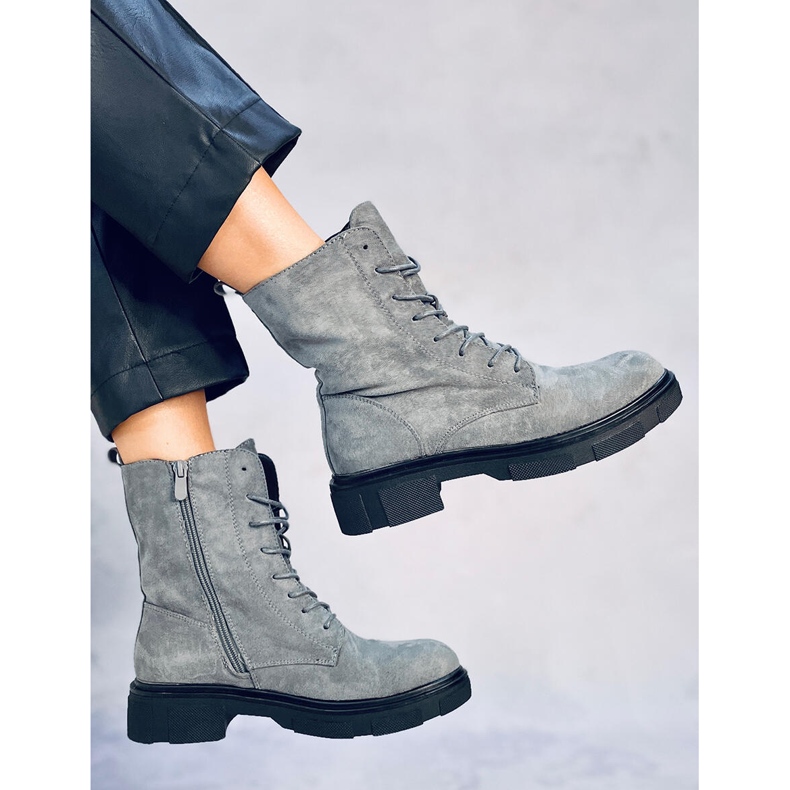 Stivali stringati in camoscio Lavey Grey grigio 1