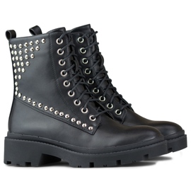 Operai rock da donna realizzati in ecopelle nero 1