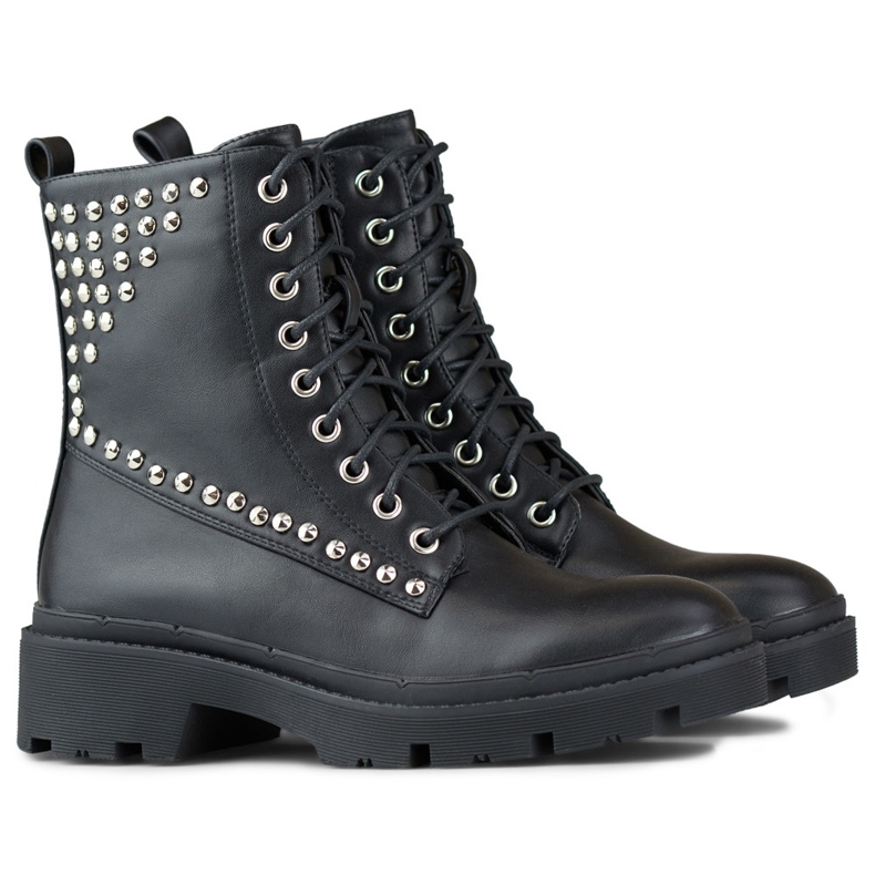 Operai rock da donna realizzati in ecopelle nero 1