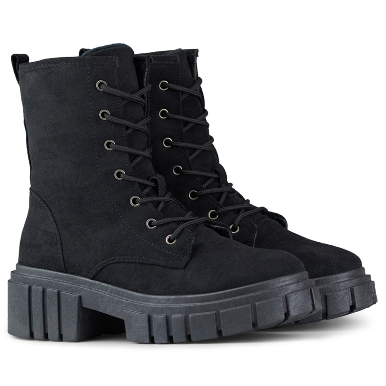 Stivaletti da donna stringati in camoscio nero 1