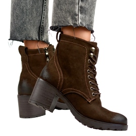 Stivaletti da donna stringati in camoscio marrone 1