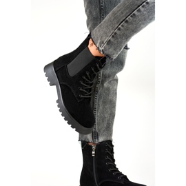 Stivaletti Chelsea da donna stringati in pelle scamosciata Klara nero 1