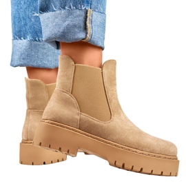 Stivaletti Chelsea da donna in pelle scamosciata con suola spessa beige 1