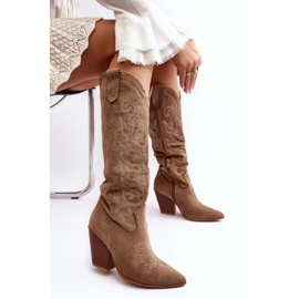 Stivali da cowboy da donna Tomani beige con tacco alto 2