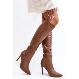 Stivali sopra il ginocchio da donna con tacco alto, Sirenpha Beige Scuro 2