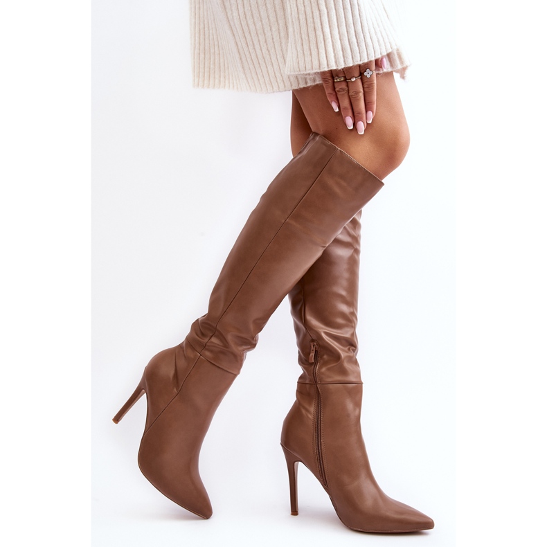 Stivali sopra il ginocchio da donna con tacco alto, Sirenpha Beige Scuro 2