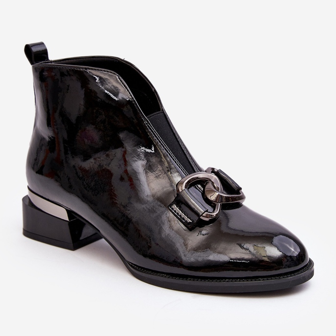Vinceza Stivali con tacco basso da donna in pelle verniciata, isolanti, chiusura nera nero 1