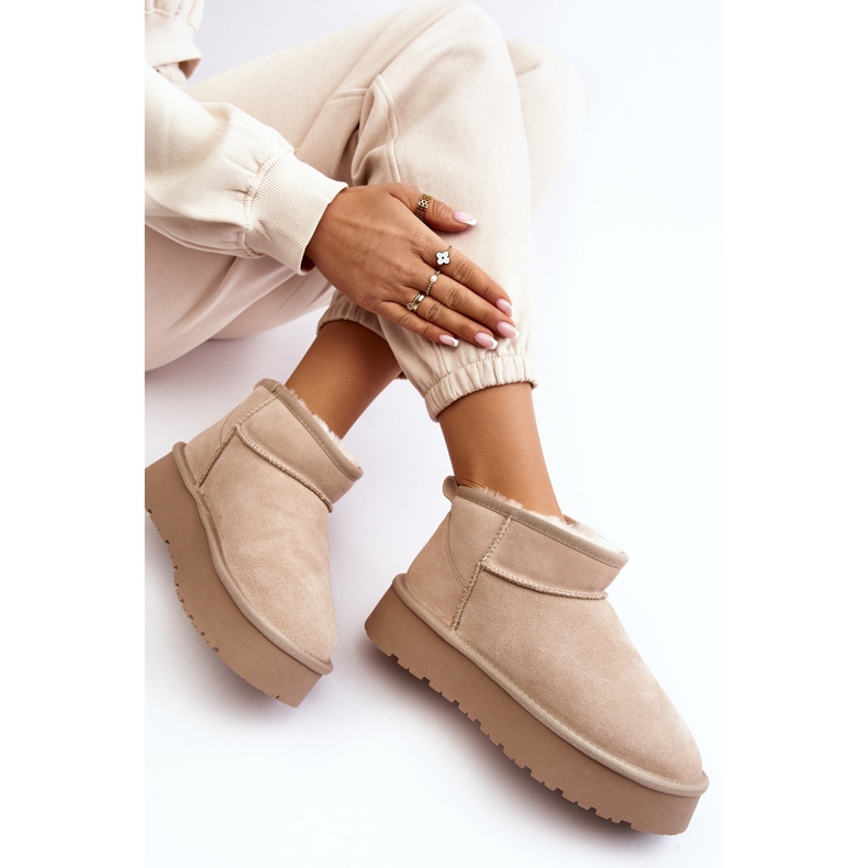 Stivali da neve bassi in pelle scamosciata alla moda Nucca beige chiaro 1