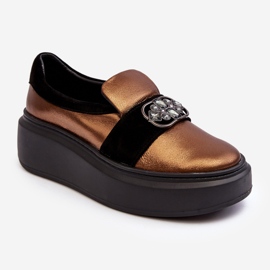 Scarpe da Donna in Pelle con Plateau Con Decorazione Laura Messi 2697/744-300 Oro d'oro 1